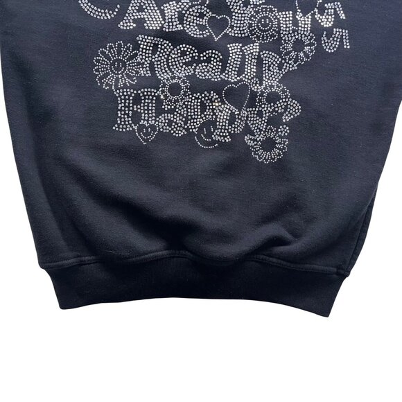 Black "Euphoric" Rhinestone Hoodie With Kangaroo Pocket & Drawstring Hood size s - Picture 12 of 13